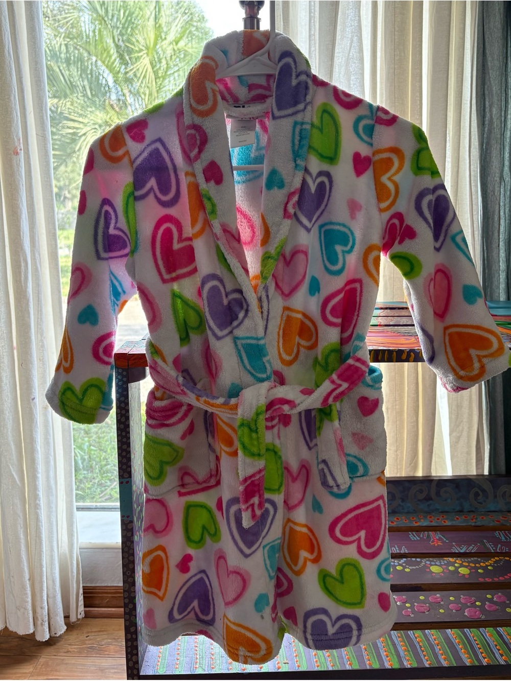 PJ & ME Kids Plush Robe with Colorful Heart Print Size S (6)
